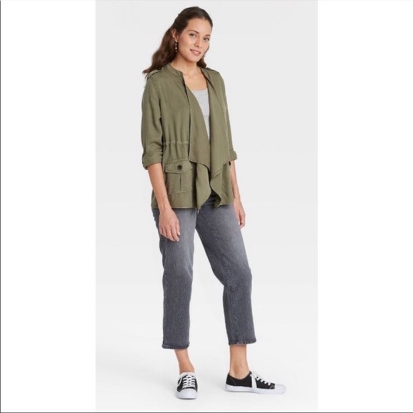 NWT Knox Rose Draped Cargo Jacket Top Lightweight Pockets Green Size Small - Picture 2 of 10